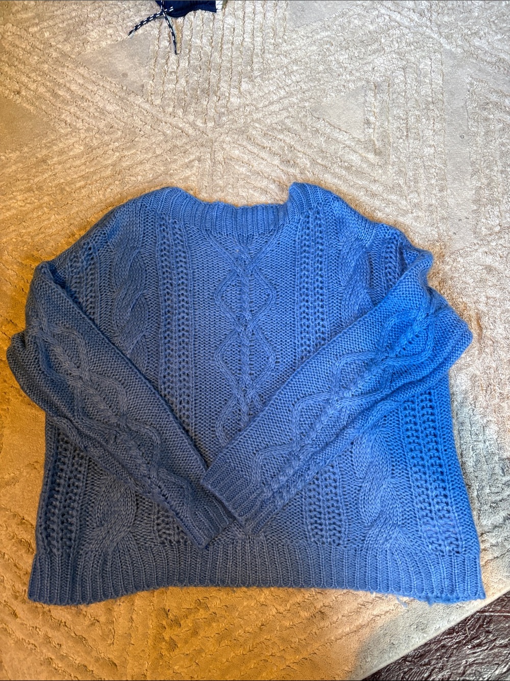 SO Blue Cable Knit Crewneck Sweater